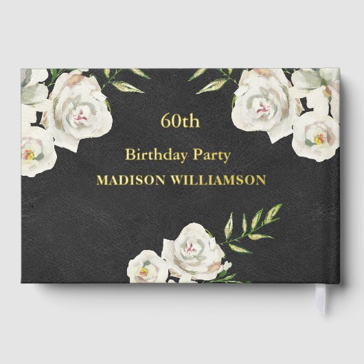 レザーテクスチャフローラ誕生日パーティーゴールドフォイル ゲストブック (裏面)