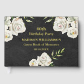 レザーテクスチャフローラ誕生日パーティーゴールドフォイル ゲストブック (正面)