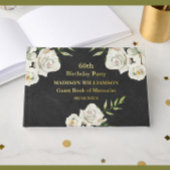 レザーテクスチャフローラ誕生日パーティーゴールドフォイル ゲストブック