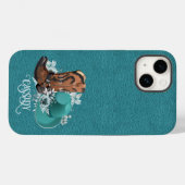 レザーテクスチャ女性のカーボーイブラウンターコイズ Case-Mate iPhoneケース (裏面 (横))