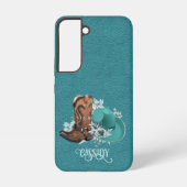 レザーテクスチャ女性のカーボーイブラウンターコイズ SAMSUNG GALAXYケース (裏面)