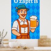 レザーパンツの漫画ウェイターとビール ポスター (キッチン)
