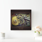 レザーパーソナライズされたウォールクロック付きギア スクエア壁時計 (ホーム)