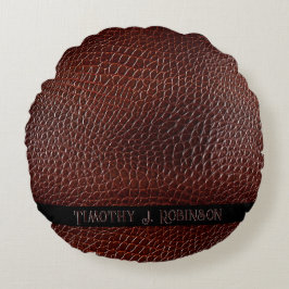レザーパーソナライズされたフェイクブラウンエンボス ラウンドクッション