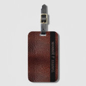 レザーパーソナライズされたフェイクブラウンエンボス ラゲッジタグ (正面縦)