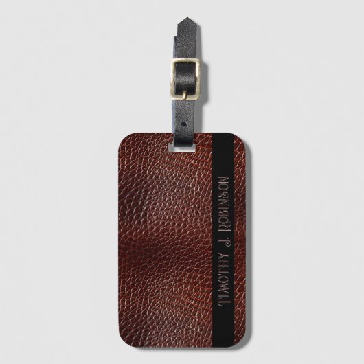 レザーパーソナライズされたフェイクブラウンエンボス ラゲッジタグ (正面縦)