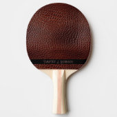 レザーパーソナライズされたフェイクブラウンエンボス 卓球ラケット (正面)