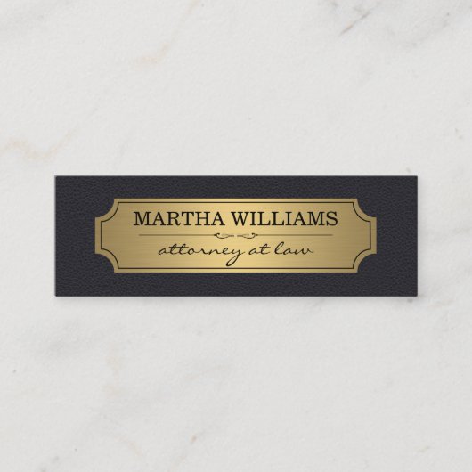 レザーフェイクの背景を持つ金ゴールドフレーム スキニー名刺 (正面)