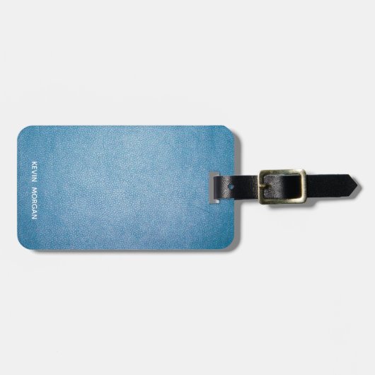 レザーフェイクテクスチャーパーソナライズされたブルーデザイン ラゲッジタグ (正面横)