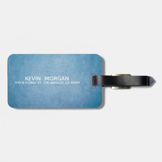レザーフェイクテクスチャーパーソナライズされたブルーデザイン ラゲッジタグ (裏面横)