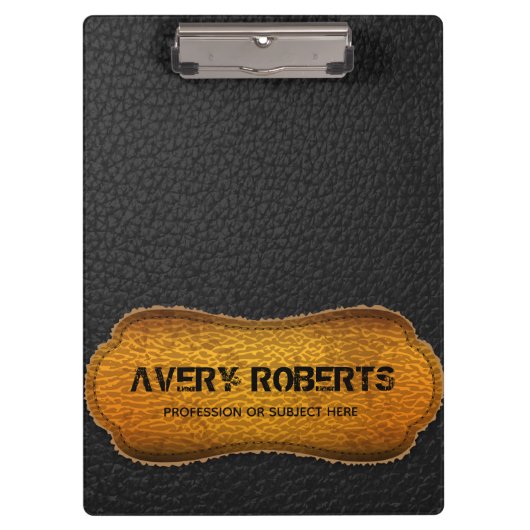 レザーフェイクデザインブラックイエロープロフェッショナル クリップボード (正面)
