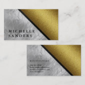 レザーフェイクトリム付シック金ゴールドガラス 名刺 (正面/裏面)