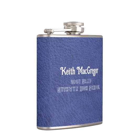 レザーフェイクネイビーブルー卒業ギフト フラスク (右)