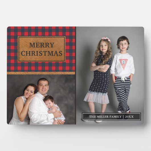 レザーフェイクバッファロープレイドクリスマスフォトコラージュ フォトプラーク (正面)