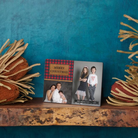 レザーフェイクバッファロープレイドクリスマスフォトコラージュ フォトプラーク (側面)