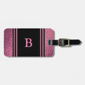 レザーフェイクピンクとブラックデザイン ラゲッジタグ (正面横)