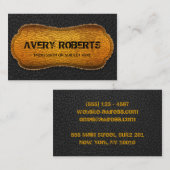 レザーフェイクブラック黄エレガント幾何学模様 名刺 (正面/裏面)