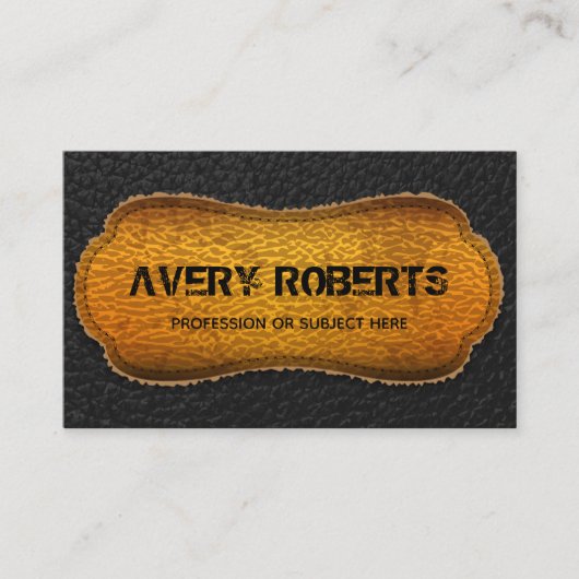 レザーフェイクブラック黄エレガント幾何学模様 名刺 (正面)