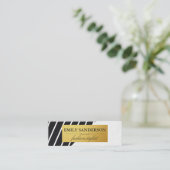 レザーフェイクホワイトストライプ金ゴールドメタリックラベル スキニー名刺 (スタンド正面)