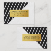 レザーフェイクホワイトストライプ金ゴールドメタリックラベル 名刺 (正面/裏面)