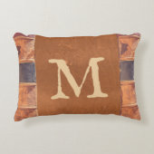 レザーフェイクヴィンテージアンティークブックモノグラム アクセントクッション (正面)