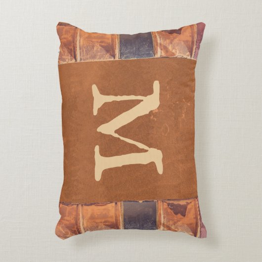 レザーフェイクヴィンテージアンティークブックモノグラム アクセントクッション (正面(垂直))