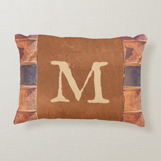 レザーフェイクヴィンテージアンティークブックモノグラム アクセントクッション (裏面)