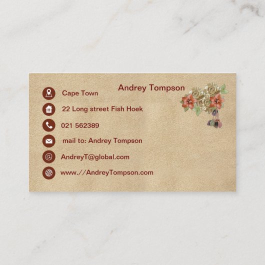 レザーフラワーオンクリームスエードリストレットビジネスC 名刺 (裏面)