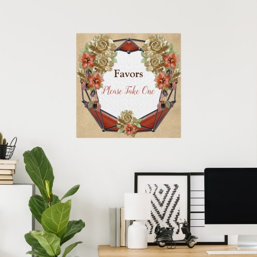 レザーフラワーオンクリームスエード結婚式の引き出物 ポスター (ホームオフィス)