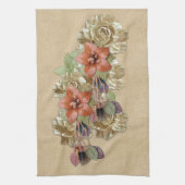 レザーフラワー&スエードのテクスチャアート キッチンタオル (縦)