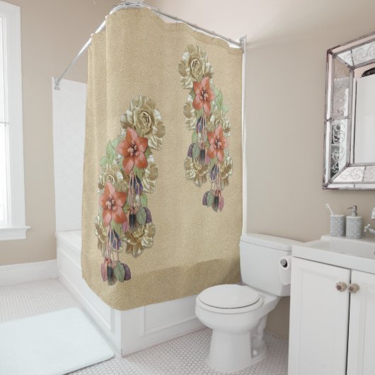 レザーフラワー&スエードのテクスチャアート シャワーカーテン (インサイチュ)