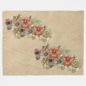 レザーフラワー&スエードのテクスチャアート フリースブランケット (正面(横))