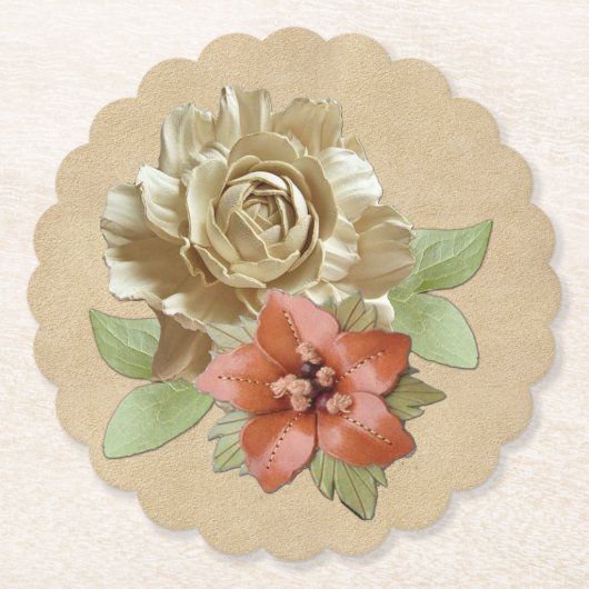 レザーフラワー&スエードのテクスチャアート ペーパーコースター (正面)