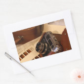 レザーブラウンケースのヴィンテージアナログカメラ 長方形シール (封筒)