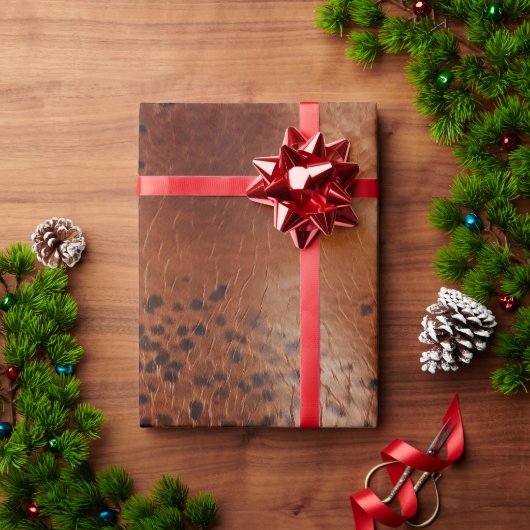 レザーブラウンヒョウの斑点 ラッピングペーパー (クリスマスギフト)