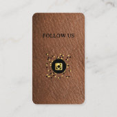 レザーブラウン – ソーシャルメディアQRコードビジネスカード 名刺 (裏面)