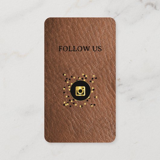 レザーブラウン – ソーシャルメディアQRコードビジネスカード 名刺 (裏面)