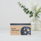 レザーブラックブルーカー合金ホイールリム整備士 名刺 (スタンド正面)