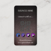 レザーブラック – ソーシャルメディアQRコードビジネスカード 名刺 (正面)