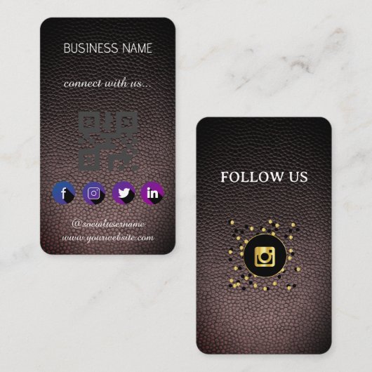 レザーブラック – ソーシャルメディアQRコードビジネスカード 名刺 (正面/裏面)