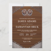 レザーブラ素朴ウの木製ストリングラ結婚イト 招待状 (正面)