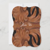 レザープリントカントリー結婚ウェスタンテンプレート 招待状 (正面)