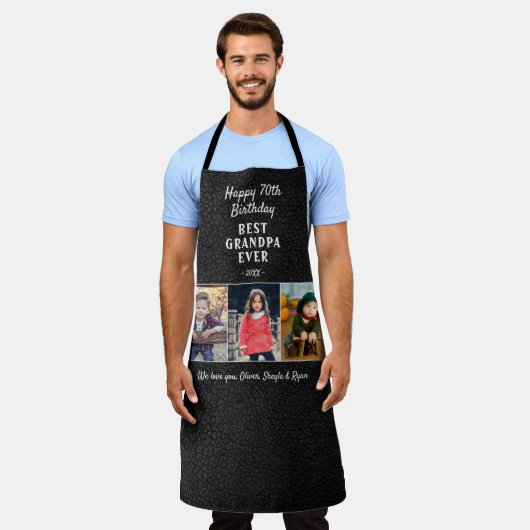 レザープリントハッピーバースデーグランドパ3枚の写真 エプロン (着用した状態)