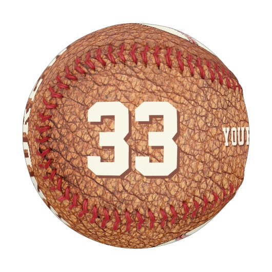 レザープリントプレイヤー名チーム番号 野球ボール (正面左)