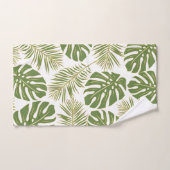 レザーモダンブラウンと緑の熱帯離れ熱帯 バスタオルセット (ハンドタオル)