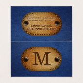 レザーモノグラム |ブルーレザーとステッチ済みパッチ 名刺 (外部フラット)