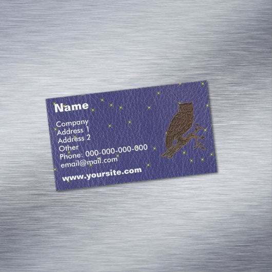 レザールックのネイティブアメリカンの(占星術の)十二宮図のフクロウ マグネット名刺 (インサイチュ)