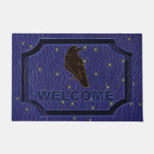 レザールックのネイティブアメリカンの(占星術の)十二宮図のワタリガラス ドアマット (正面)