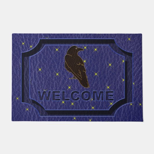 レザールックのネイティブアメリカンの(占星術の)十二宮図のワタリガラス ドアマット (正面)