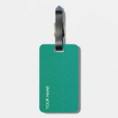 レザールック旅行荷物のティール（緑がかった色） ラゲッジタグ (裏面縦)